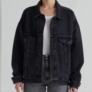 NWT Edwin By Anthropologie Alexa Irony Black Trucker Denim Jacket Sz L